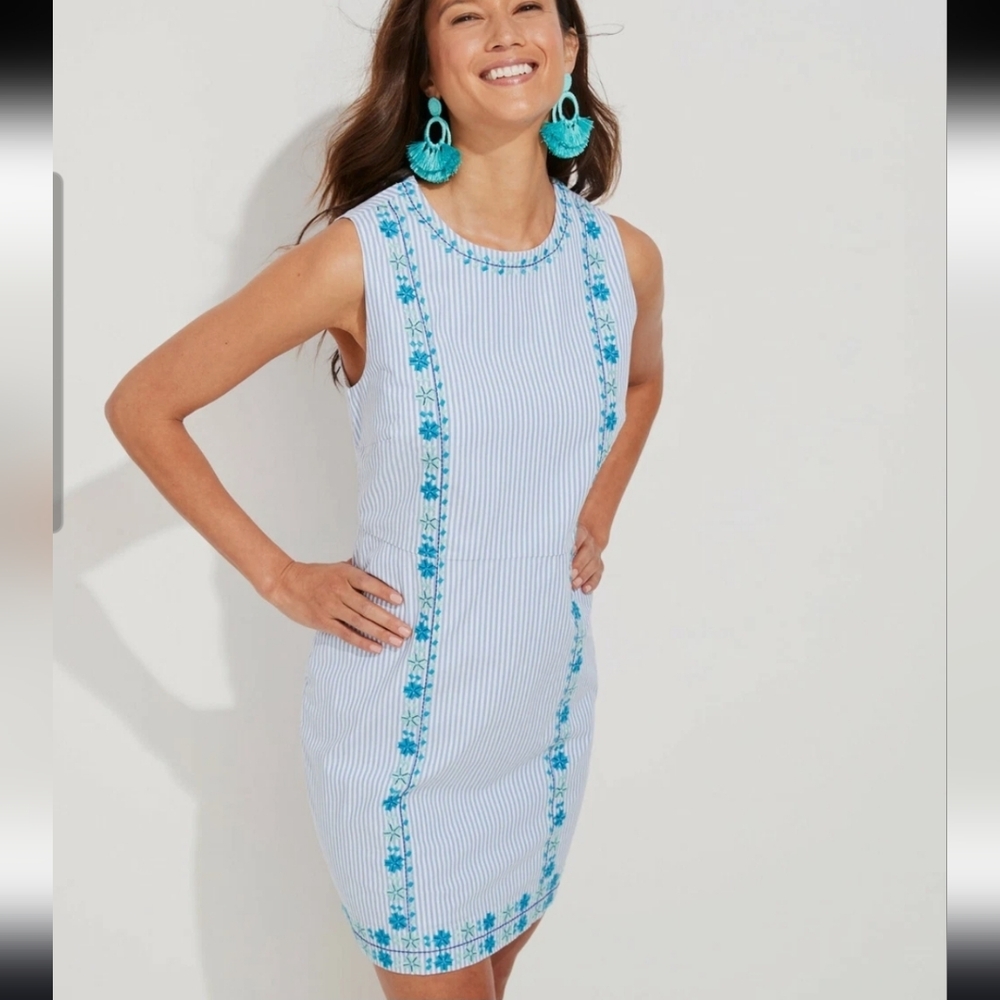 Vineyard Vines Embroidered Stripped Hydrangea Shift Dress Size 4 - Picture 9 of 15